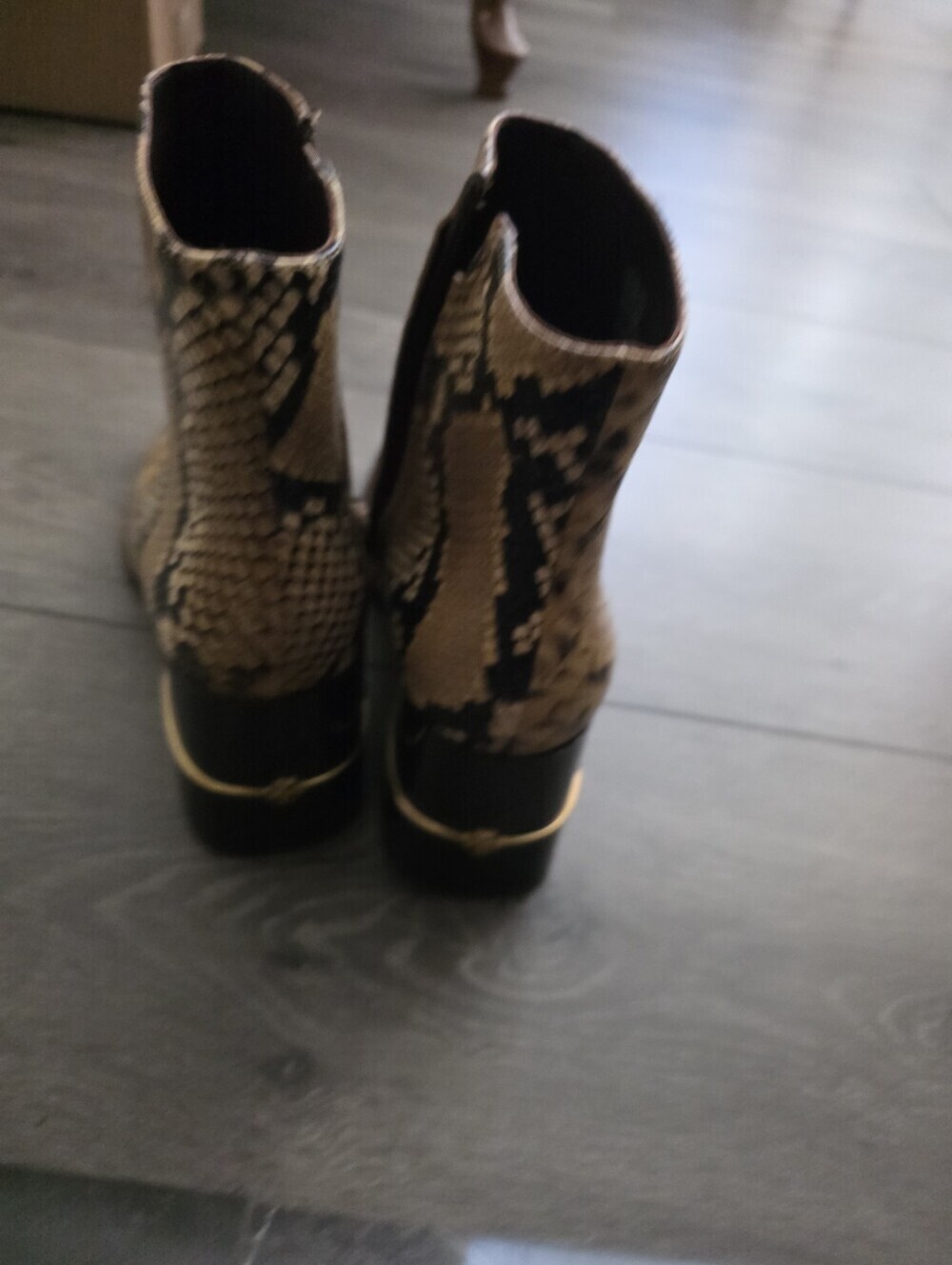 NWT- Tory Burch Yellow Snake-Print Block Heel Leather Ankle Booties-No Box - Picture 7 of 8